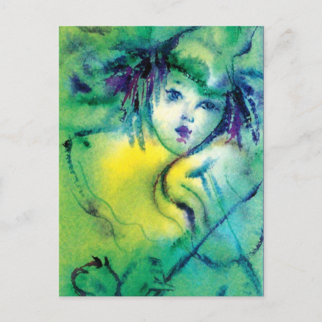 CLOWN IN GREEN POSTCARD (Front)