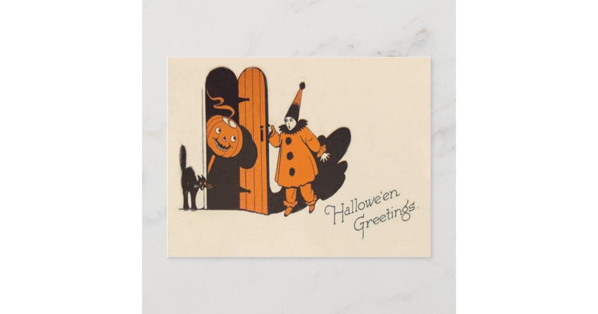 Clown Jack O Lantern Black Cat Postcard | Zazzle