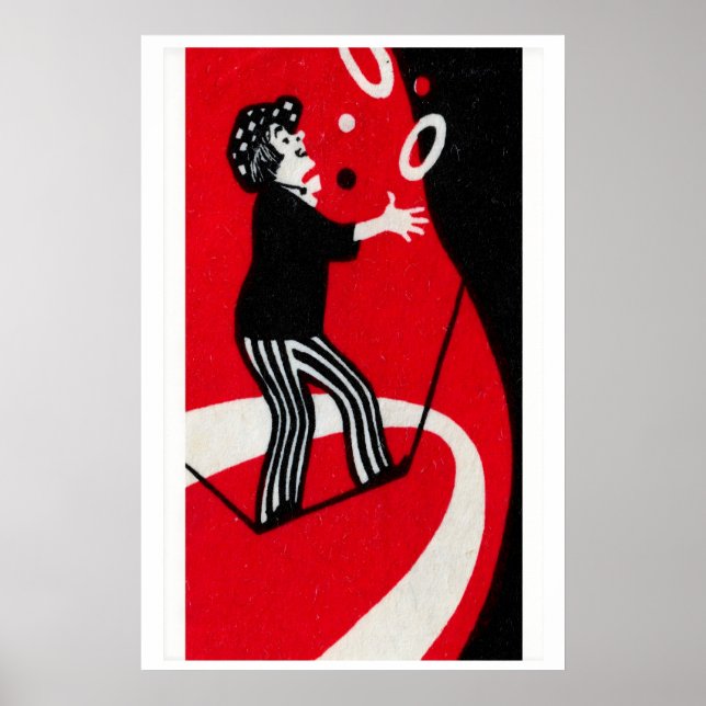 Clown Juggling Rings Matchbox Art Print, Russian Poster (Front)