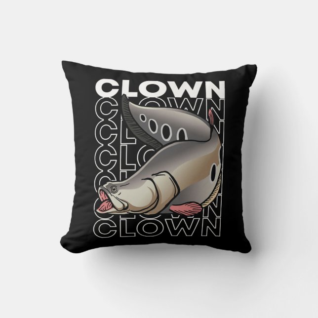 Clown Knife Fish 80's Style Monster Fish Keeper  Throw Pillow (Front)