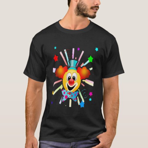 Clown Laughing Blue Partying Stars Bowtie T_Shirt