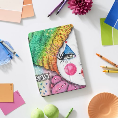 Clown Mime Girl Bright Fun Rainbow Doodle Sparkle iPad Air Cover