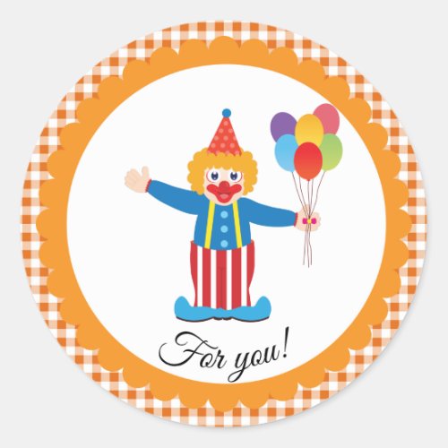 Clown on Orange Gingham Classic Round Stickers