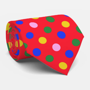 Clown party tie_red with colorful polka dots  neck tie