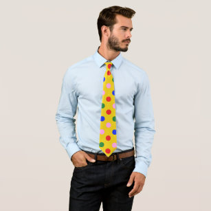 Clown party tie_yellow with colorful polka dots  neck tie