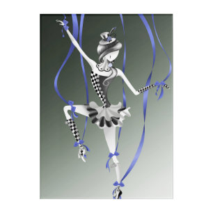 Clown Puppet Ballerina Blue Acrylic Wall Art