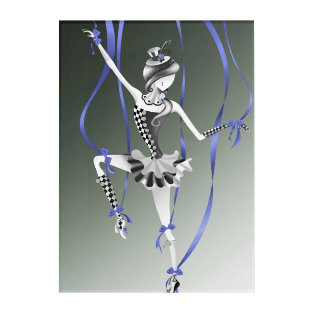Clown Puppet Ballerina Blue  Acrylic Wall Art (Front)