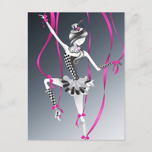 Clown Puppet Pink Ribbons Postcard (Front)