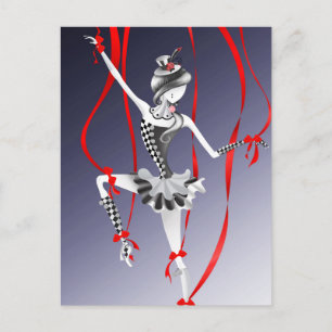 Clown Puppet Red Ribbons Postcard