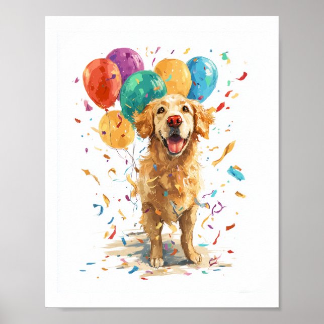 Clown Retriever � Circus Dog with Balloons Poster (Front)