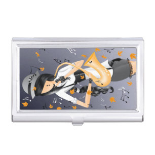 Clown Saxophonist Autumn Leaves  Business Card Case