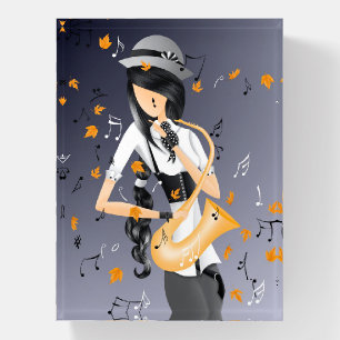 Clown Saxophonist Autumn Leaves Paperweight