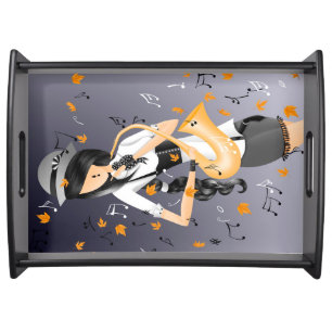Clown Saxophonist Golden Leaves Serving Tray