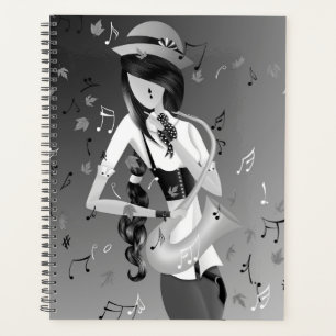 Clown Saxophonist Gray Monochrome  Planner