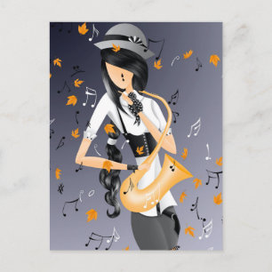 Clown Saxophonist Yellow & Gray Postcard