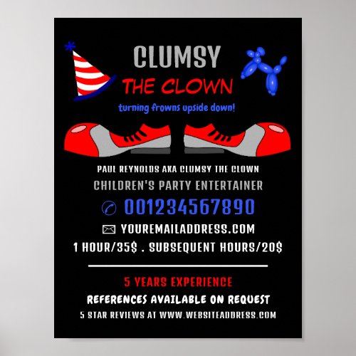 Clown Shoes Kids Entertainer Clown Advertising Poster