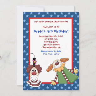 Clown Town Carnival Birthday Invitation 5x7