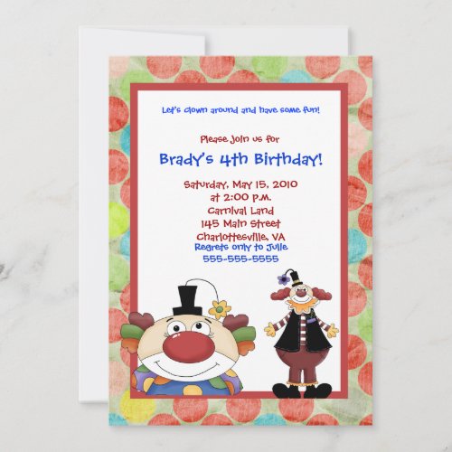 Clown Town Carnival Birthday Invitation 5x7