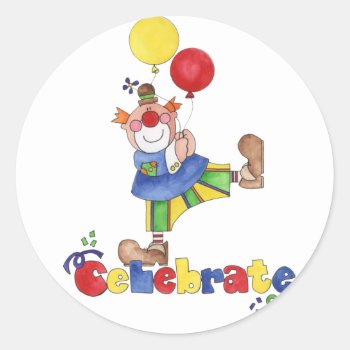 Clown With Balloons Classic Round Sticker by customized_creations at Zazzle
