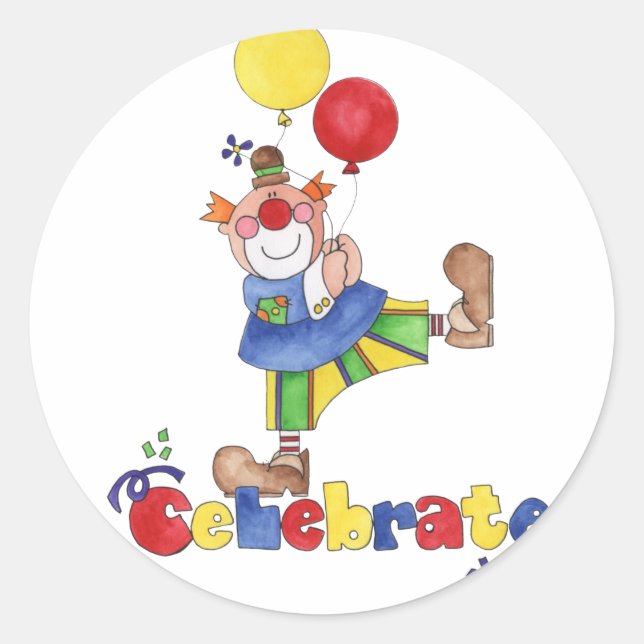 Clown with Balloons Classic Round Sticker (Front)