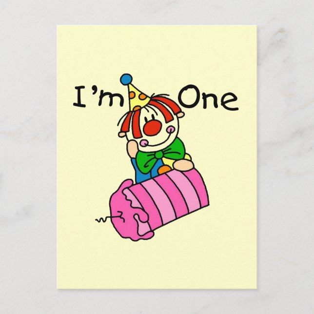 Clown with Candle 1st Birthday Tshirts and Gifts Postcard (Front)