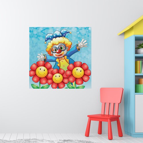 Clown With Flowers Poster