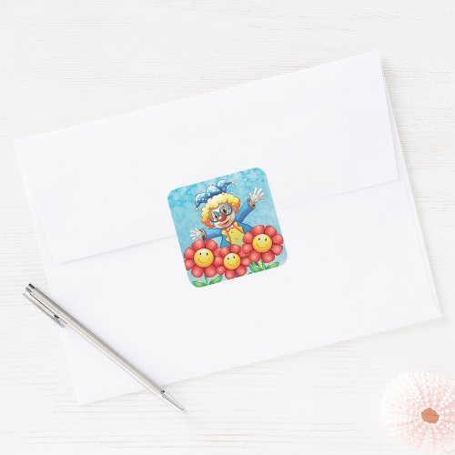 Clown With Flowers Square Sticker