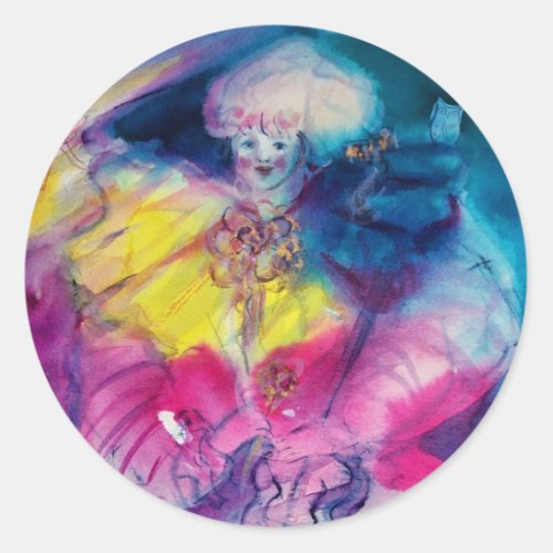 CLOWN WITH OWL AND VIOLIN CLASSIC ROUND STICKER