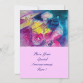 CLOWN WITH OWL AND VIOLIN ,yellow, pink blue Invitation (Back)