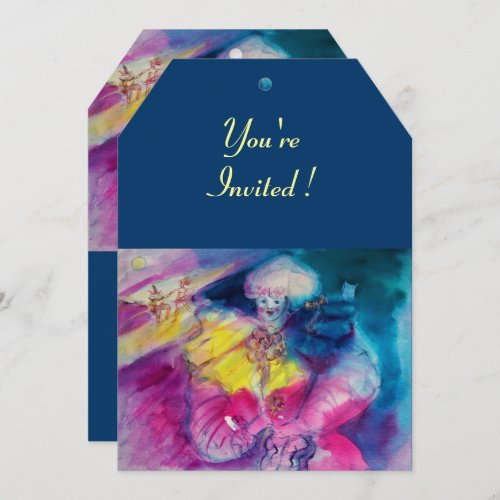 CLOWN WITH OWL AND VIOLIN yellow pink blue Invitation