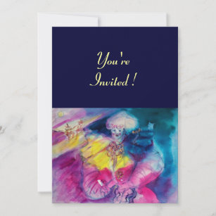 CLOWN WITH OWL AND VIOLIN ,yellow, pink blue Invitation