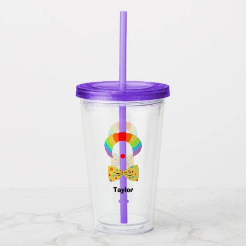 Clown with Rainbow Wig Illustration Personalized  Acrylic Tumbler