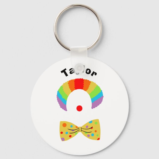 Clown with Rainbow Wig Illustration Personalized  Keychain (Front)