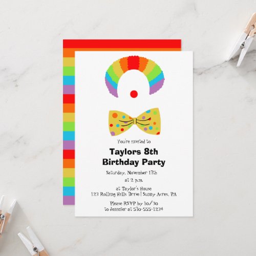 Clown with Rainbow Wig Personalized Birthday Invitation