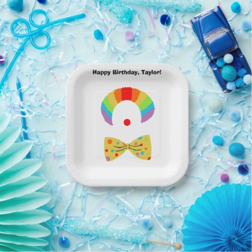 Clown with Rainbow Wig Personalized Birthday Paper Plates