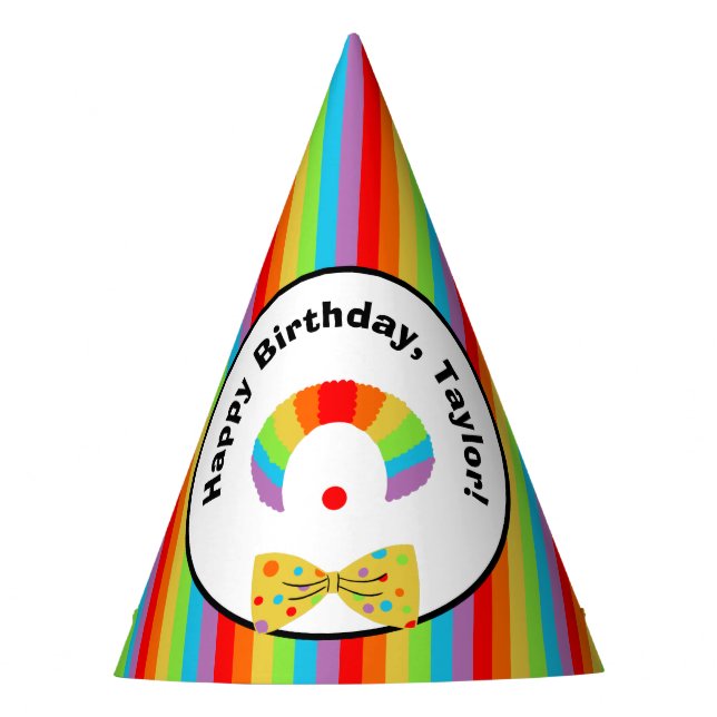 Clown with Rainbow Wig Personalized Birthday Party Hat (Front)
