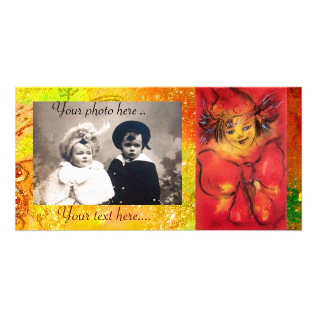 CLOWN WITH RED BOW IN GOLD FLORAL SPARKLES CARD (Front)