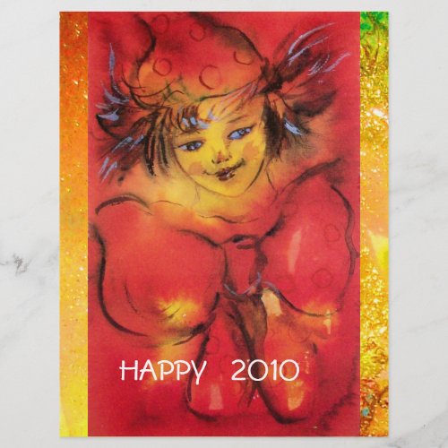 CLOWN WITH RED BOW IN GOLD SPARKLES New Years Eve Flyer