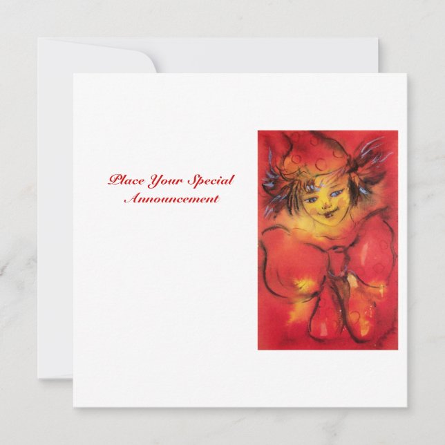 CLOWN WITH RED BOW ,Yellow White Announcement (Front)