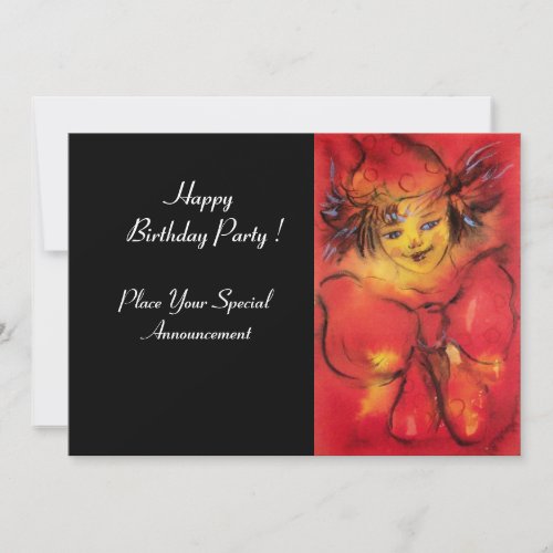 CLOWN WITH RED RIBBON Black Yellow Invitation