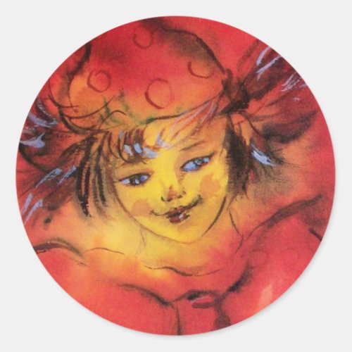 CLOWN WITH RED RIBBON CLASSIC ROUND STICKER
