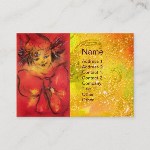 CLOWN WITH RED RIBBON IN GOLD SPARKLES BUSINESS CARD