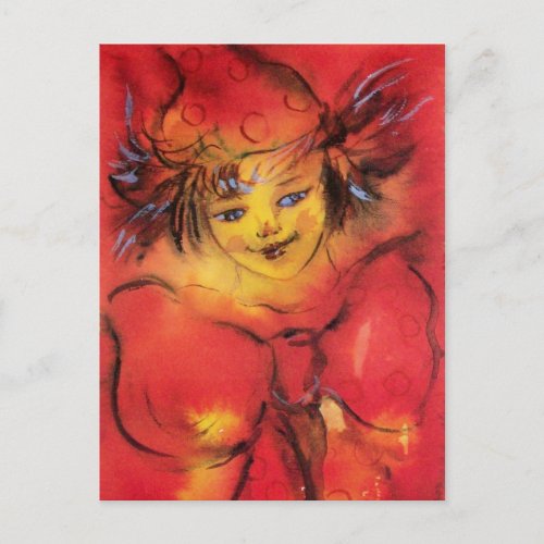 CLOWN WITH RED RIBBON POSTCARD