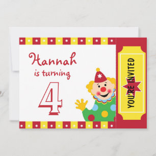 Clown with Stars Birthday Party Invitations