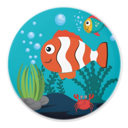Clownfish Anemonefish Orange White Bubbles Sea  Ceramic Knob