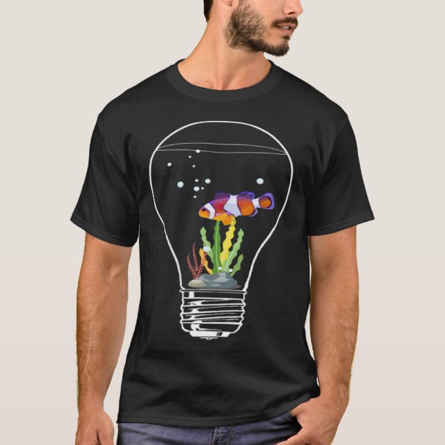 Clownfish Fish In Lightbulb Coral Green Sea T-Shirt (Front)