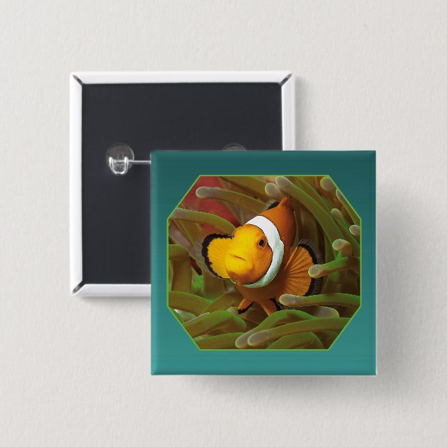 Clownfish in green anemone. Photographic Design |  Button (Front & Back)