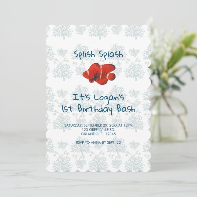 Clownfish Nautical First Birthday Invitation (Standing Front)