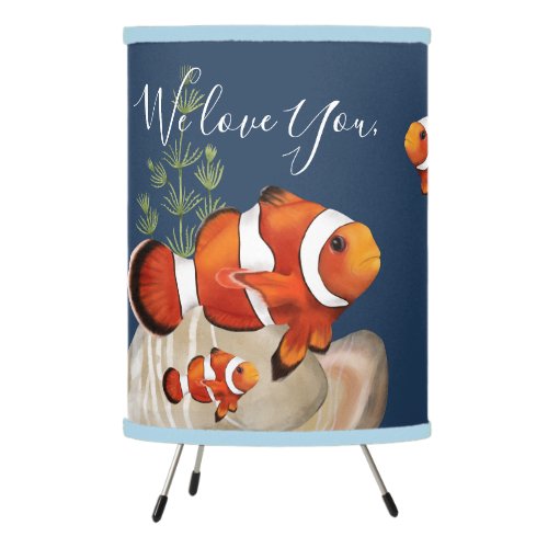 Clownfish on navy background custom text or name tripod lamp