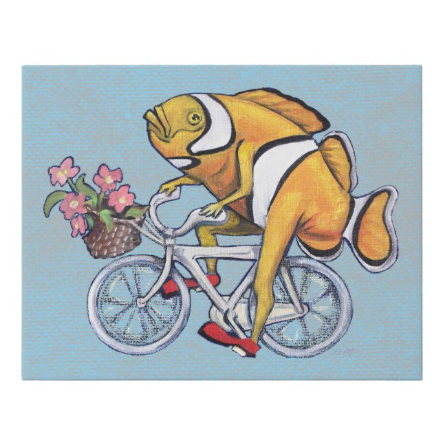 Clownfish Riding a Bicycle Faux Canvas Print (Front)